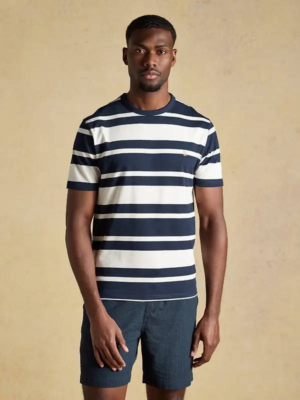 Joules Men's Rugby Club Striped Crew Neck Cotton T-Shirt - Navy / White Image 2