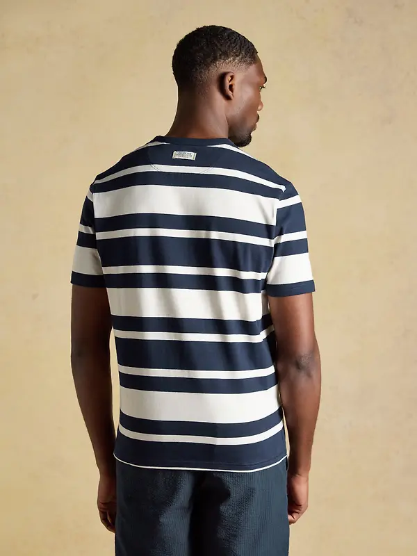 Joules Men's Rugby Club Striped Crew Neck Cotton T-Shirt - Navy / White Image 3