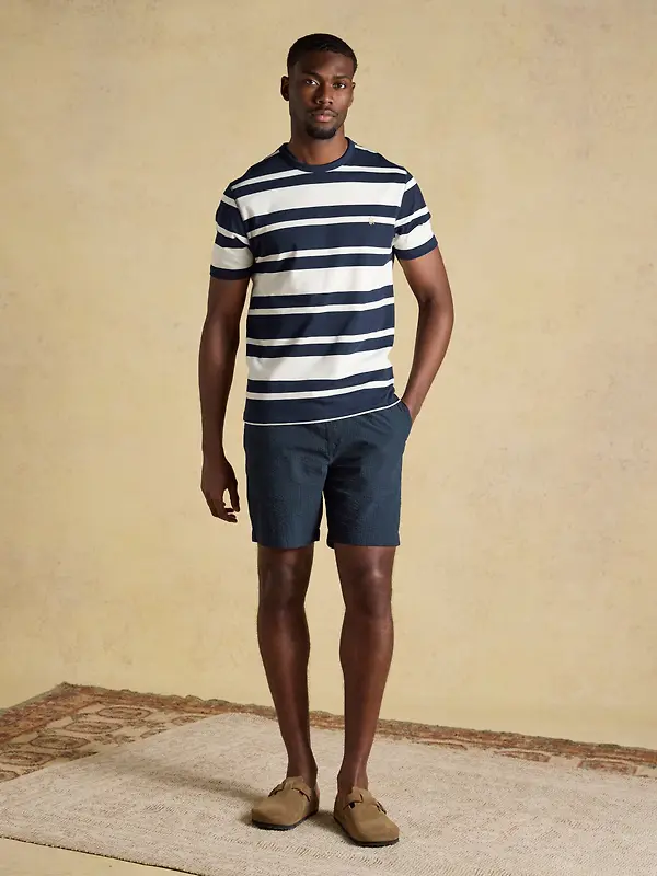 Joules Men's Rugby Club Striped Crew Neck Cotton T-Shirt - Navy / White Image 4