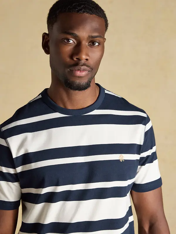 Joules Men's Rugby Club Striped Crew Neck Cotton T-Shirt - Navy / White Image 5