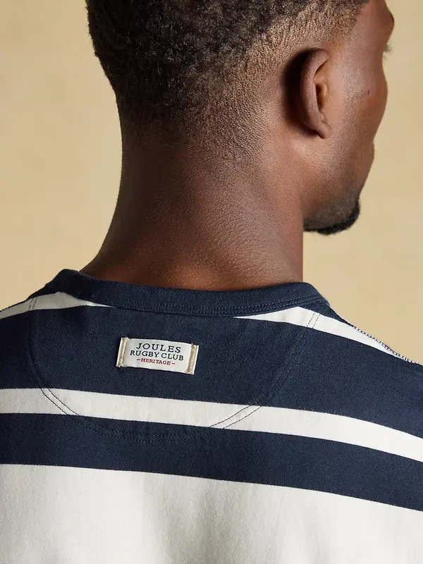 Joules Men's Rugby Club Striped Crew Neck Cotton T-Shirt - Navy / White Image 7
