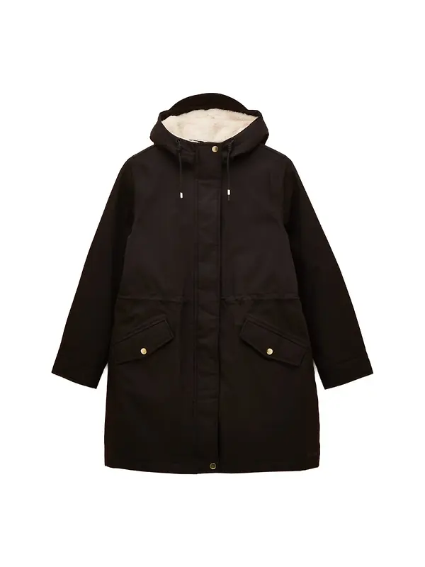 Joules Women's Portwell Cosy Fleece Lined Waterproof Raincoat with Hood - Black Image 1
