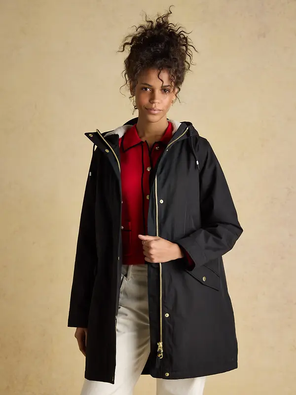 Joules Women's Portwell Cosy Fleece Lined Waterproof Raincoat with Hood - Black Image 6