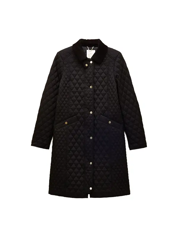 Joules Women's Rosewell Longline Diamond Quilted Showerproof Coat - Black Image 1