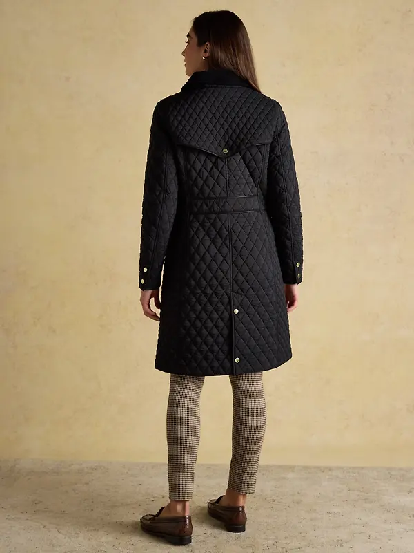 Joules Women's Rosewell Longline Diamond Quilted Showerproof Coat - Black Image 3