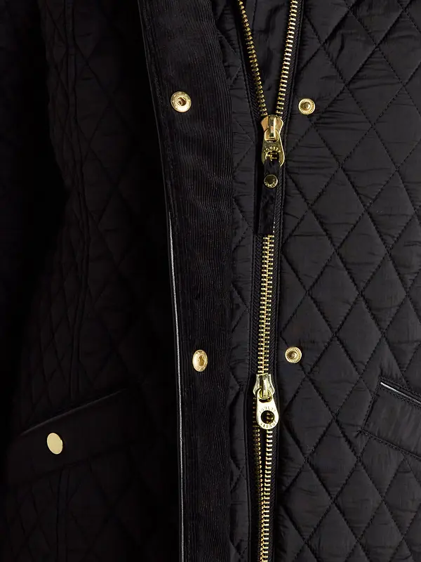 Joules Women's Rosewell Longline Diamond Quilted Showerproof Coat - Black Image 7