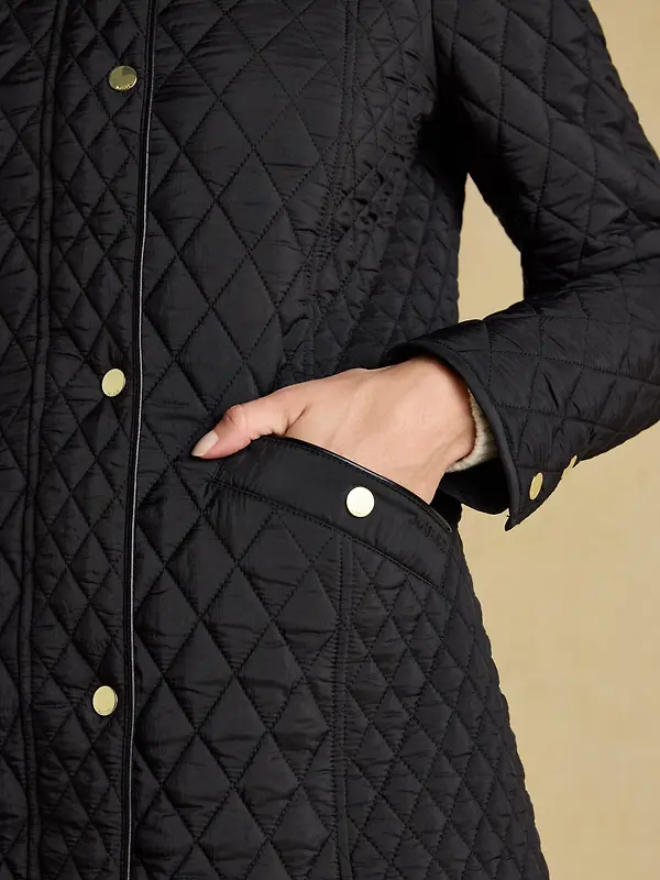 Joules Women's Rosewell Longline Diamond Quilted Showerproof Coat - Black Image 9