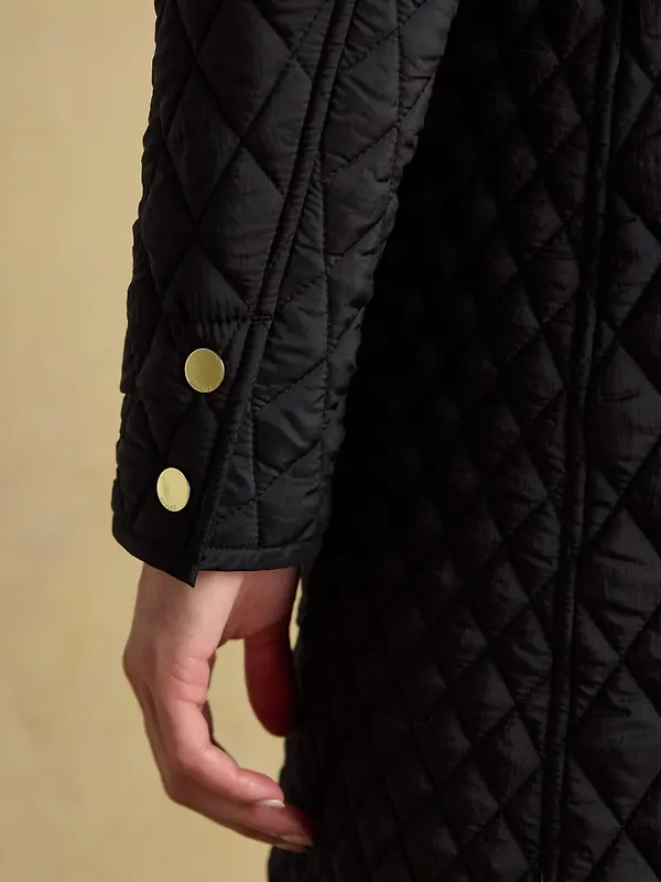 Joules Women's Rosewell Longline Diamond Quilted Showerproof Coat - Black Image 10