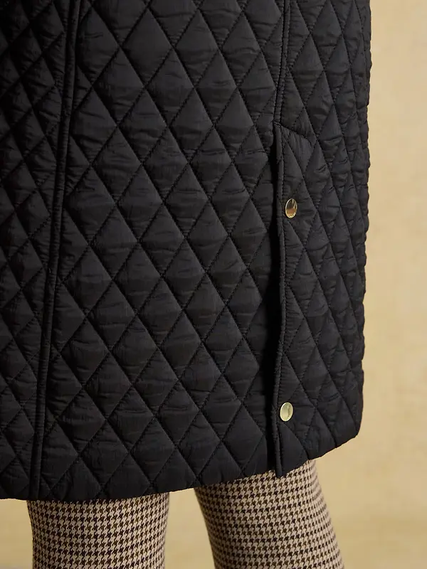 Joules Women's Rosewell Longline Diamond Quilted Showerproof Coat - Black Image 11