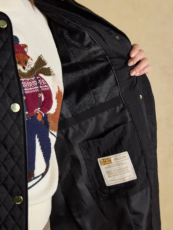 Joules Women's Rosewell Longline Diamond Quilted Showerproof Coat - Black Image 12