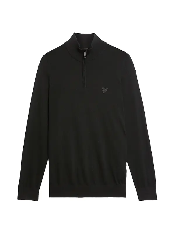 Lyle & Scott Men's Tonal Eagle Merino Quarter Zip Jumper - Jet Black Image 1