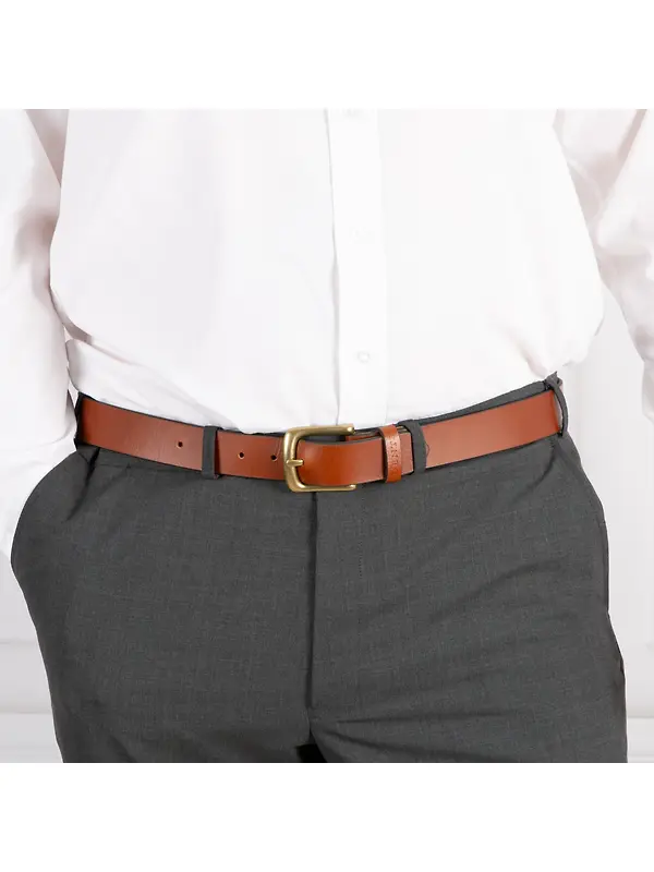 Dents Men’s Heritage Lined Full-Grain Leather Belt with Antique Brass Buckle - Tan Image 3