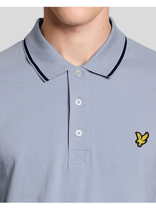 Lyle & Scott Men's Tipped Polo Shirt - Bubble Blue/Jet Black Image 4