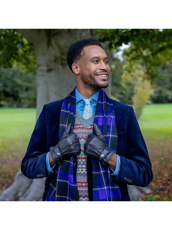 Dents Men's Tetbury Handsewn Three-Point Wool and Cashmere Blend-Lined Leather Gloves - Black Image 2