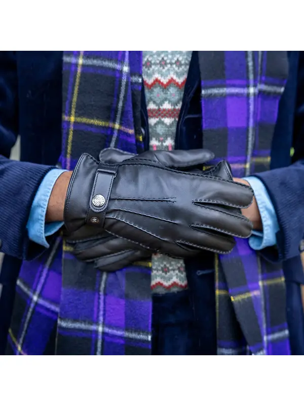 Dents Men's Tetbury Handsewn Three-Point Wool and Cashmere Blend-Lined Leather Gloves - Black Image 3