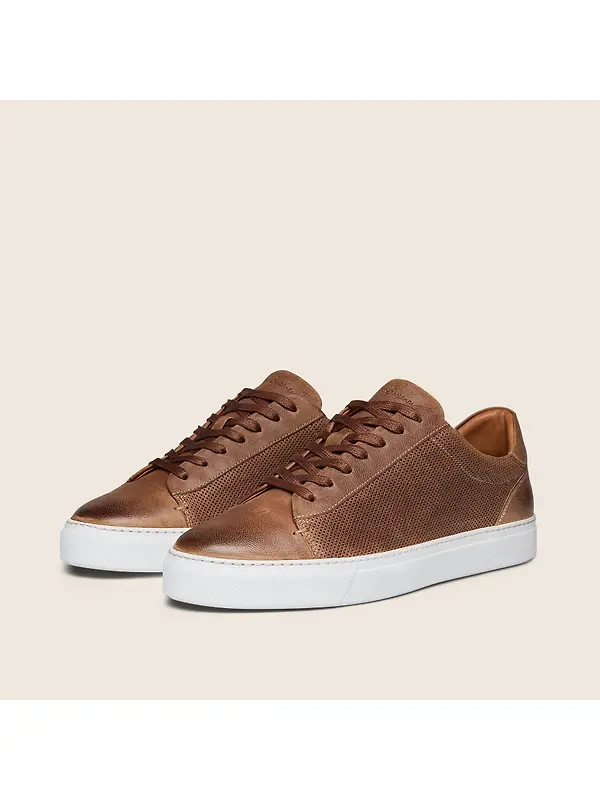 Oliver Sweeney Men's Almada Perforated Calf Leather Cupsole Trainers - Tan Image 2