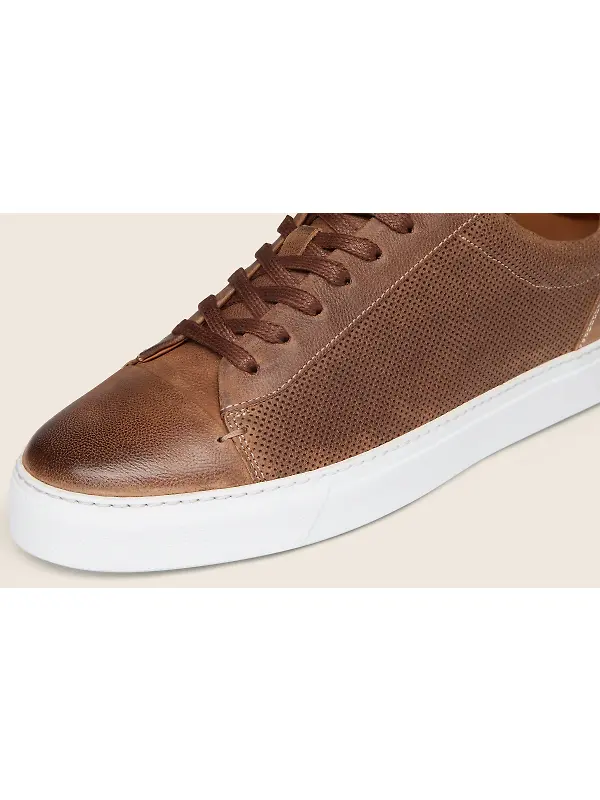 Oliver Sweeney Men's Almada Perforated Calf Leather Cupsole Trainers - Tan Image 5