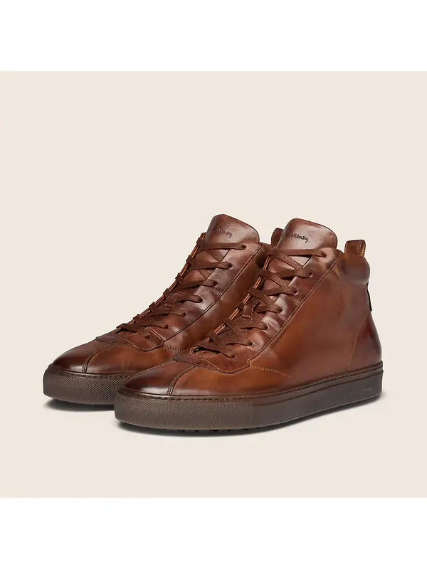 Oliver Sweeney Men's Defeza Hand-Finished Calf Leather Retro Trainers - Dark Tan Image 2