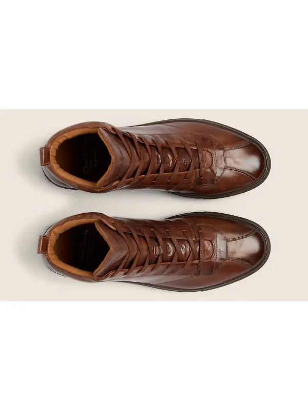 Oliver Sweeney Men's Defeza Hand-Finished Calf Leather Retro Trainers - Dark Tan Image 6