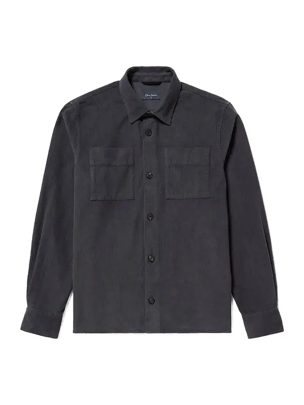 Oliver Sweeney Men's Lagos Garment Dyed Textured Cotton Overshirt - Slate Waffle Image 1