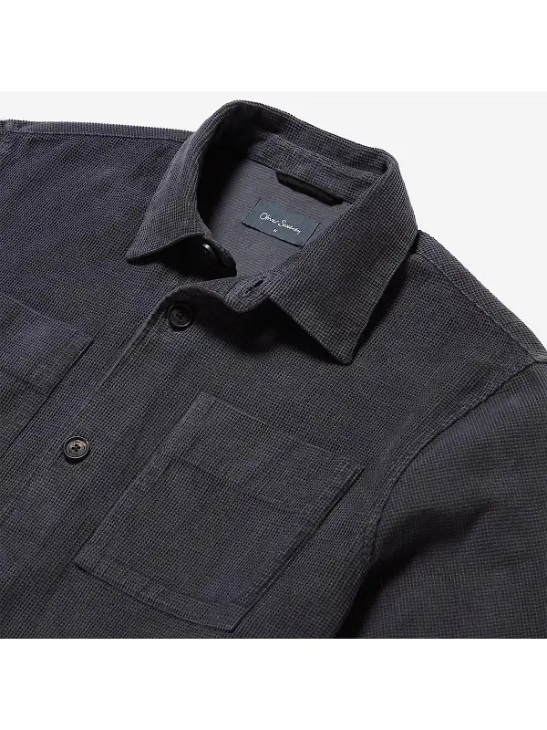 Oliver Sweeney Men's Lagos Garment Dyed Textured Cotton Overshirt - Slate Waffle Image 5