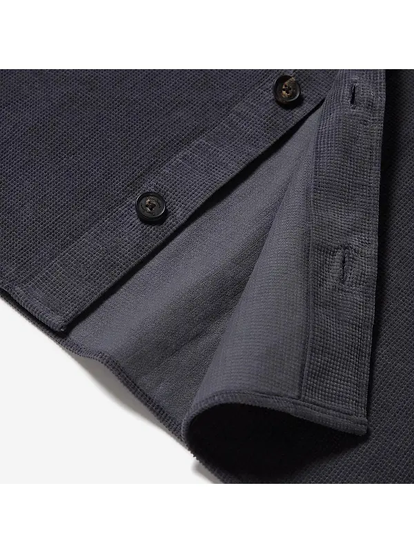 Oliver Sweeney Men's Lagos Garment Dyed Textured Cotton Overshirt - Slate Waffle Image 7