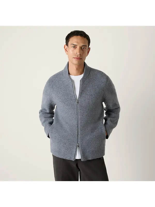 Oliver Sweeney Men's Lanark Boiled Merino Wool Bomber Jacket - Grey Image 2