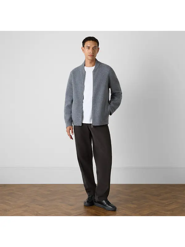 Oliver Sweeney Men's Lanark Boiled Merino Wool Bomber Jacket - Grey Image 3