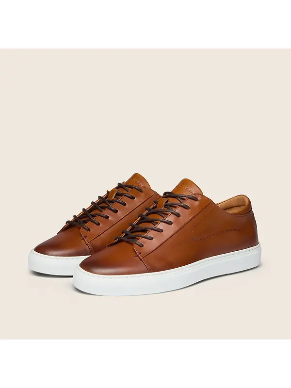 Oliver Sweeney Men's Sirolo Hand-Antiqued Leather Lightweight Trainers - Dark Tan Image 2