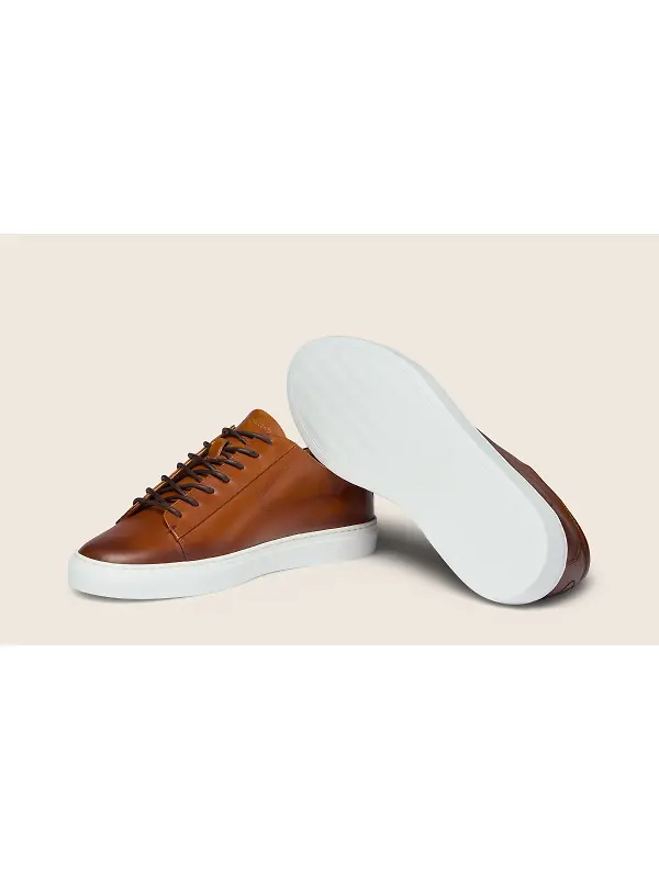 Oliver Sweeney Men's Sirolo Hand-Antiqued Leather Lightweight Trainers - Dark Tan Image 3