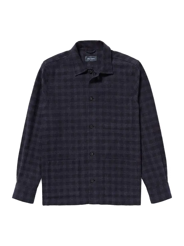 Oliver Sweeney Men's Tramore Brushed Cotton Check Overshirt - Navy Check Image 1