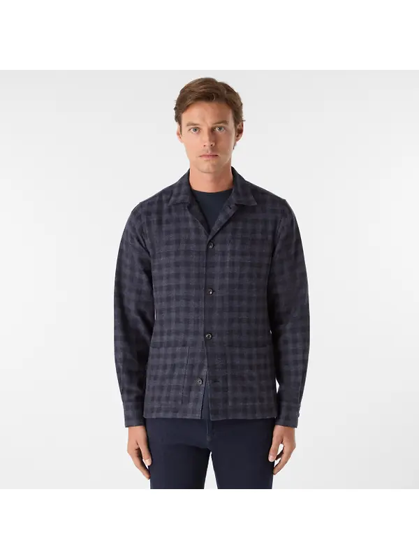 Oliver Sweeney Men's Tramore Brushed Cotton Check Overshirt - Navy Check Image 2