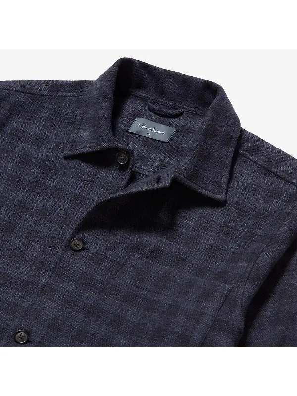Oliver Sweeney Men's Tramore Brushed Cotton Check Overshirt - Navy Check Image 5