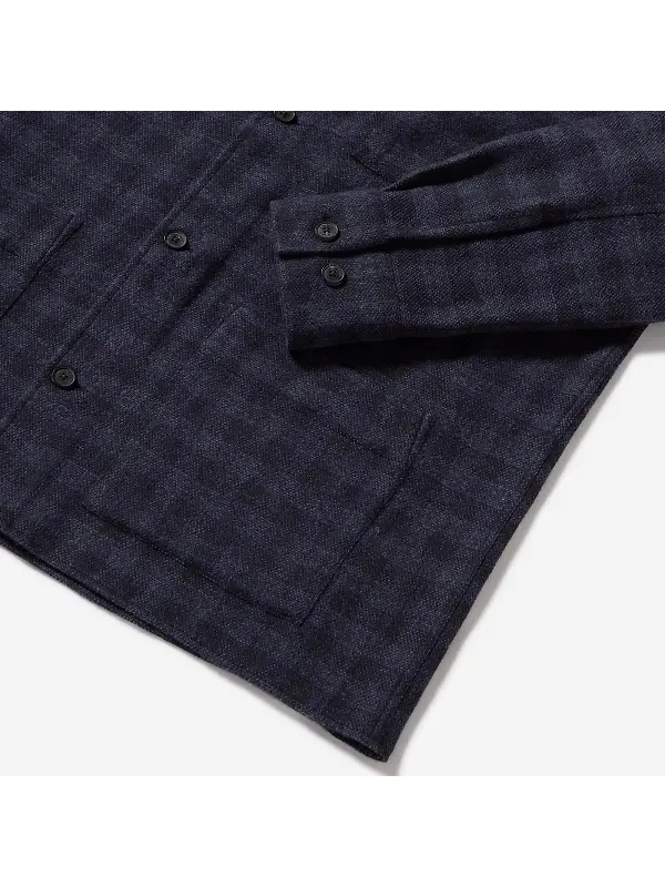 Oliver Sweeney Men's Tramore Brushed Cotton Check Overshirt - Navy Check Image 6