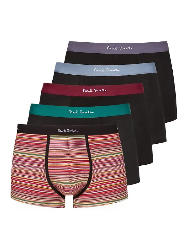 Paul Smith Men's 5 Pack Signature Stripe Mixed Organic-Cotton Boxer Briefs - Black Image 1