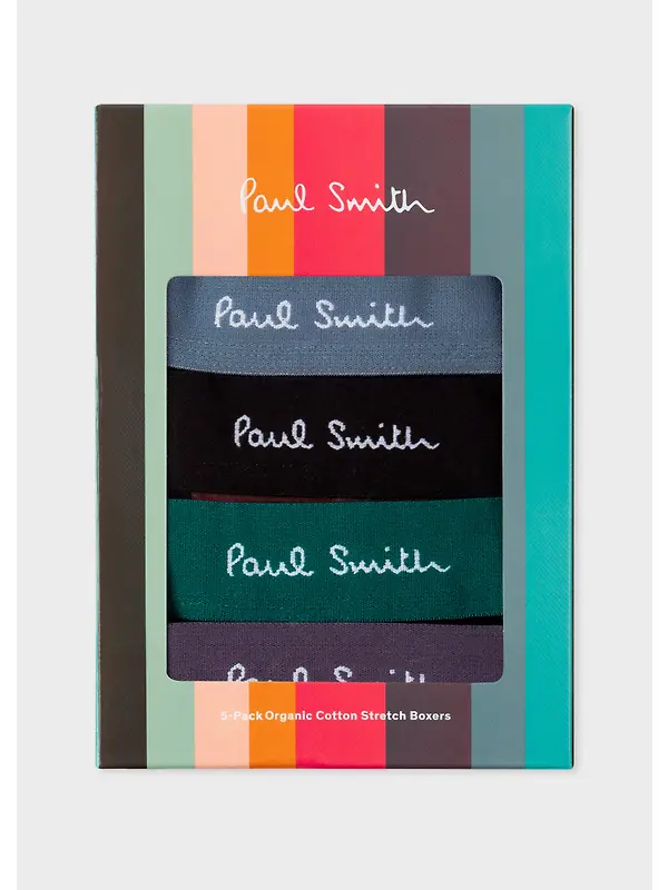 Paul Smith Men's 5 Pack Signature Stripe Mixed Organic-Cotton Boxer Briefs - Black Image 2