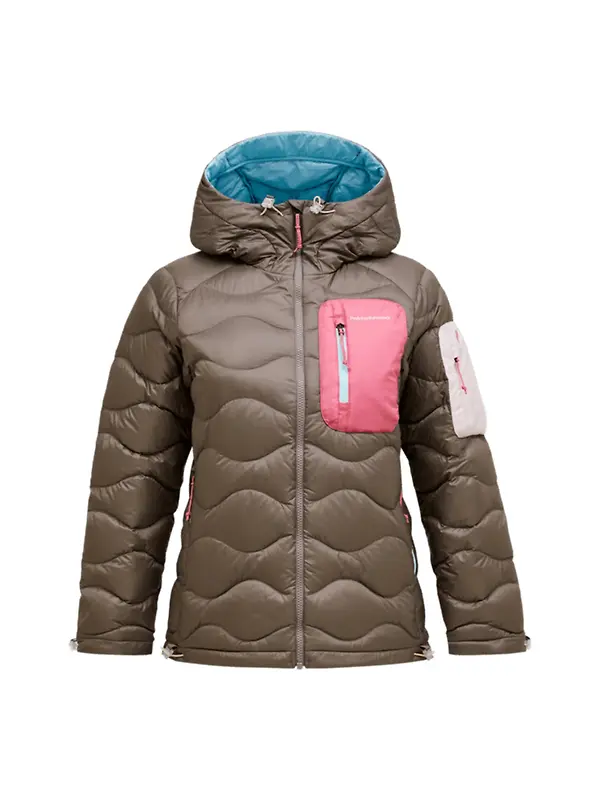 Peak Performance Women's Helium Utility Down Hooded Jacket - Terrain Tan/Mountain Blush Image 1