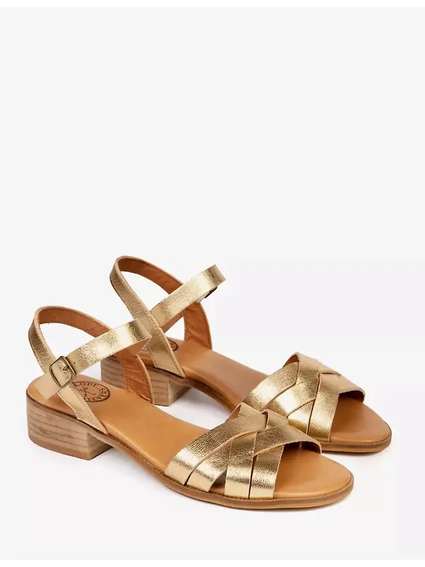 Penelope Chilvers Women's Heeled Shepherdess Metallic Leather Sandals - Gold Image 3