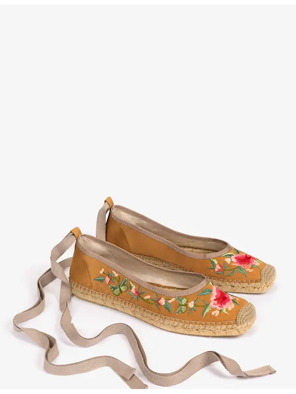 Penelope Chilvers Women's Allegra Butterfly Embroidered Satin Espadrilles - Honey Image 2