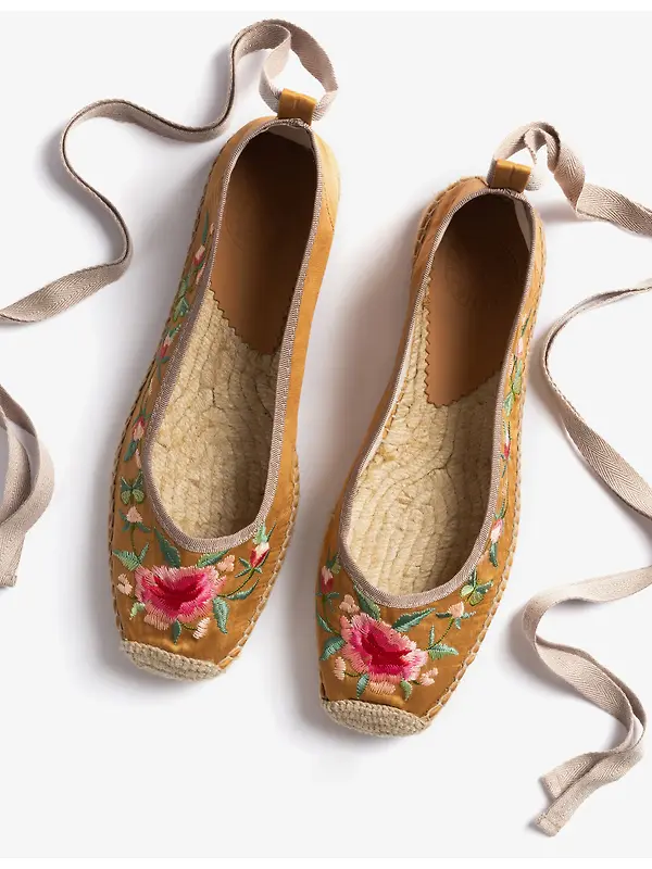 Penelope Chilvers Women's Allegra Butterfly Embroidered Satin Espadrilles - Honey Image 3