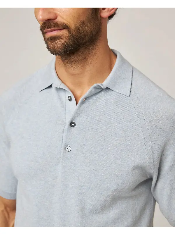 Peregrine Men's Jones Made In England Cotton Polo Shirt 2.0 - Washed Denim Image 6