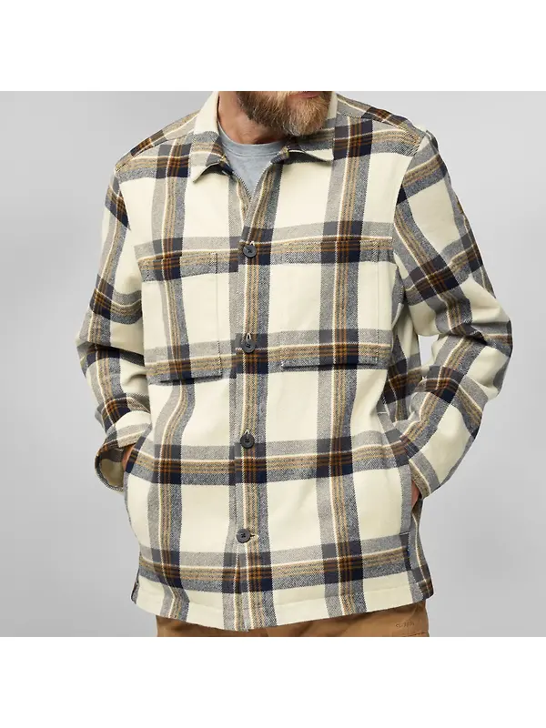 Fjällräven Men's Singi Flannel Overshirt - Dark Navy-Wood Brown Image 6