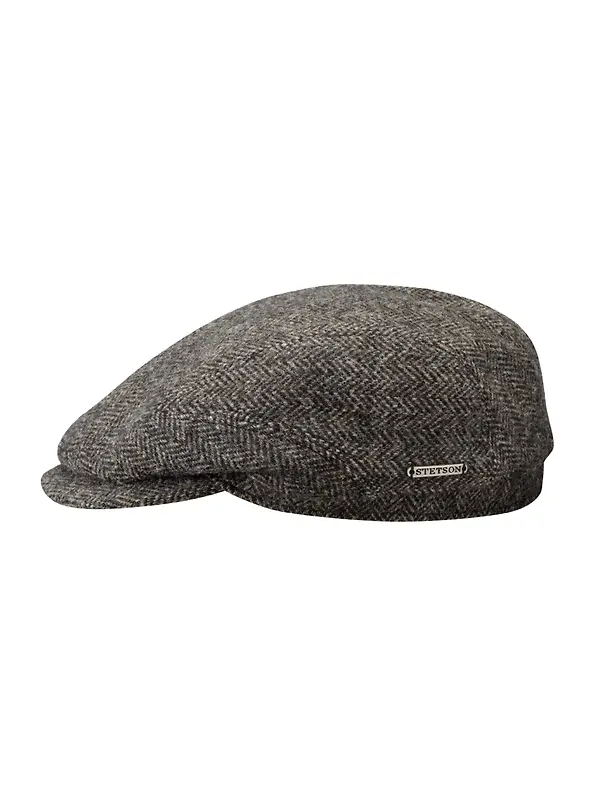 Stetson Belfast Driver Wool Herringbone Flat Cap - Anthra Melange Herringbone Image 1