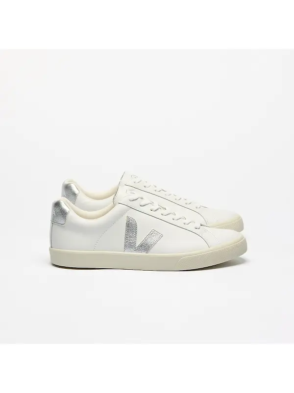 VEJA Women's Esplar Leather Sneaker - White Silver Image 2