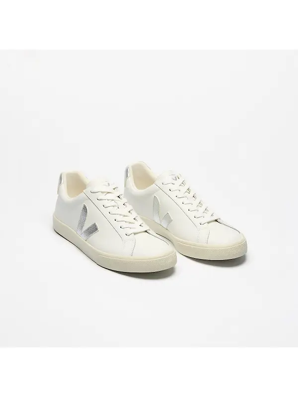 VEJA Women's Esplar Leather Sneaker - White Silver Image 3
