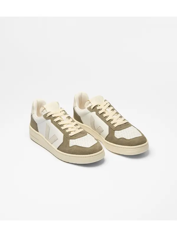 Veja Men's V 82 Grained Leather Trainers - White Natural Kaki Image 2