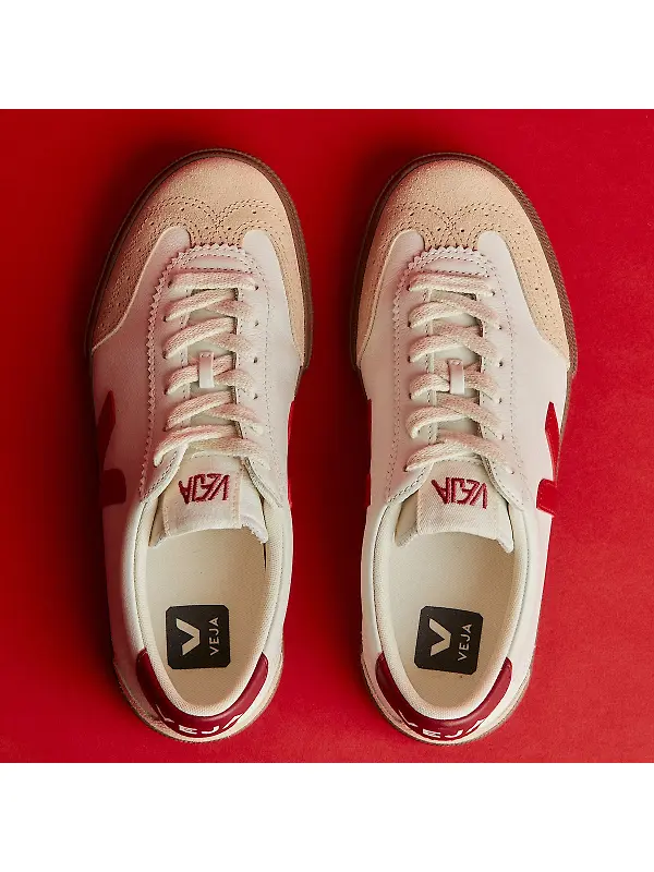 VEJA Women's Volley Leather Sneaker - White Pekin Bark Image 6