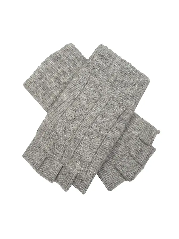 Dents Women's Fingerless Cable Knit Gloves - Dove Grey Image 1
