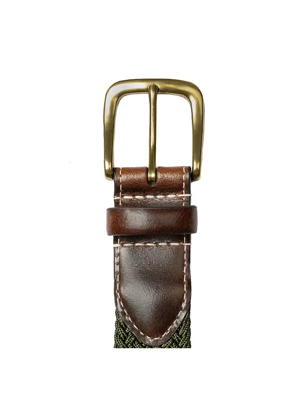 Dents Men's Woven Stretch Belt with Antique Brushed Gold Buckle - Olive Image 5