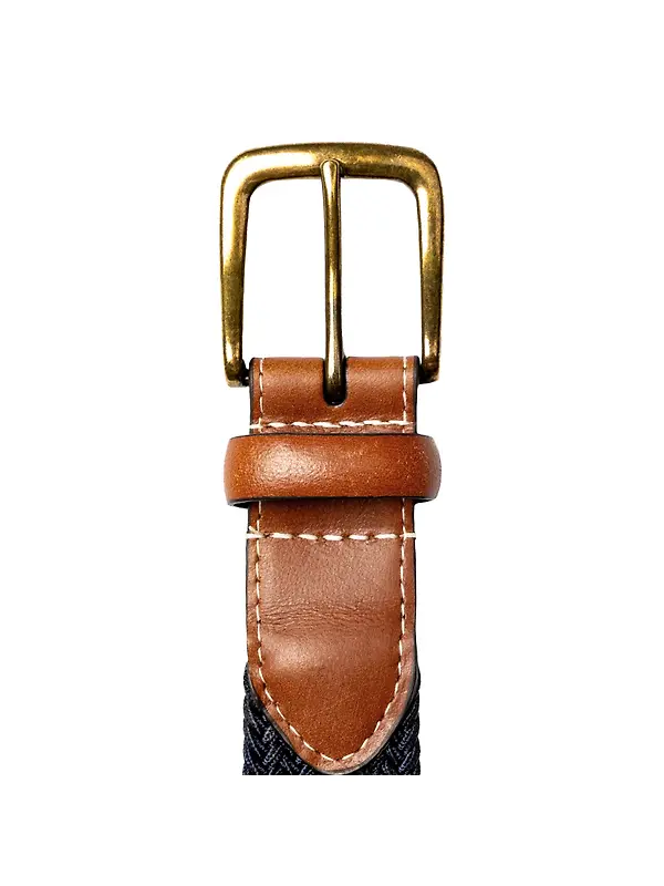 Dents Men's Woven Stretch Belt with Antique Brushed Gold Buckle - Navy Image 5